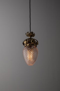 Antique Edwardian Arts & Crafts Teardrop Cut Glass Light Pendant Lamp, C.1900