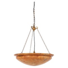 Antique Large French Marbled Alabaster Plafonnier Ceiling Light Pendant, C.1910