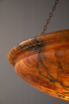 Antique Large French Marbled Alabaster Plafonnier Ceiling Light Pendant, C.1910