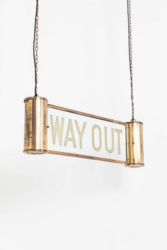 Antique Early 20th Century Edwardian Brass 'Way Out' Illuminated Sign. C.1900
