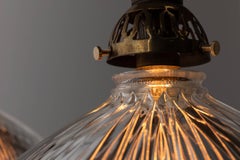 Pair of Antique Flared Holophane Prismatic Glass Pendant Lights, c.1920