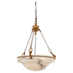 Lampada a sospensione antica in alabastro, grande, intagliata a mano, circa 1910