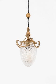 Lámpara colgante antigua eduardiana de latón ornamentado con cristal tallado de F&C Osler, hacia 1900