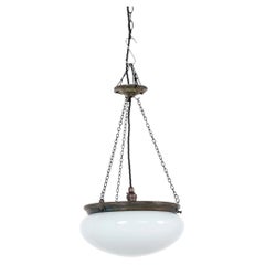 Antique GEC Blown Opaline Glass Plafonnier Light Pendant, C.1920