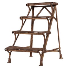 Antique Industrial French Arras Region Blacksmith Wrought Iron Step Ladder c1900