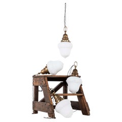 Antique GEC Pressed Opaline Glass Church Pendant Light, C.1920