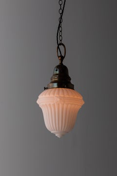Antique GEC Pressed Opaline Glass Church Pendant Light, C.1920