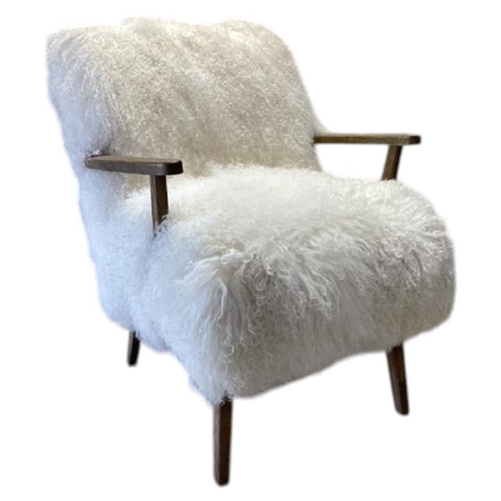 Pre-owned Four Hands - Ashland - Mongolian Sheepskin Arm Chair In Brown