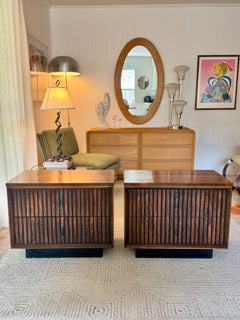 Vintage mid century modern pair of nightstands by Basset Furniture Co.