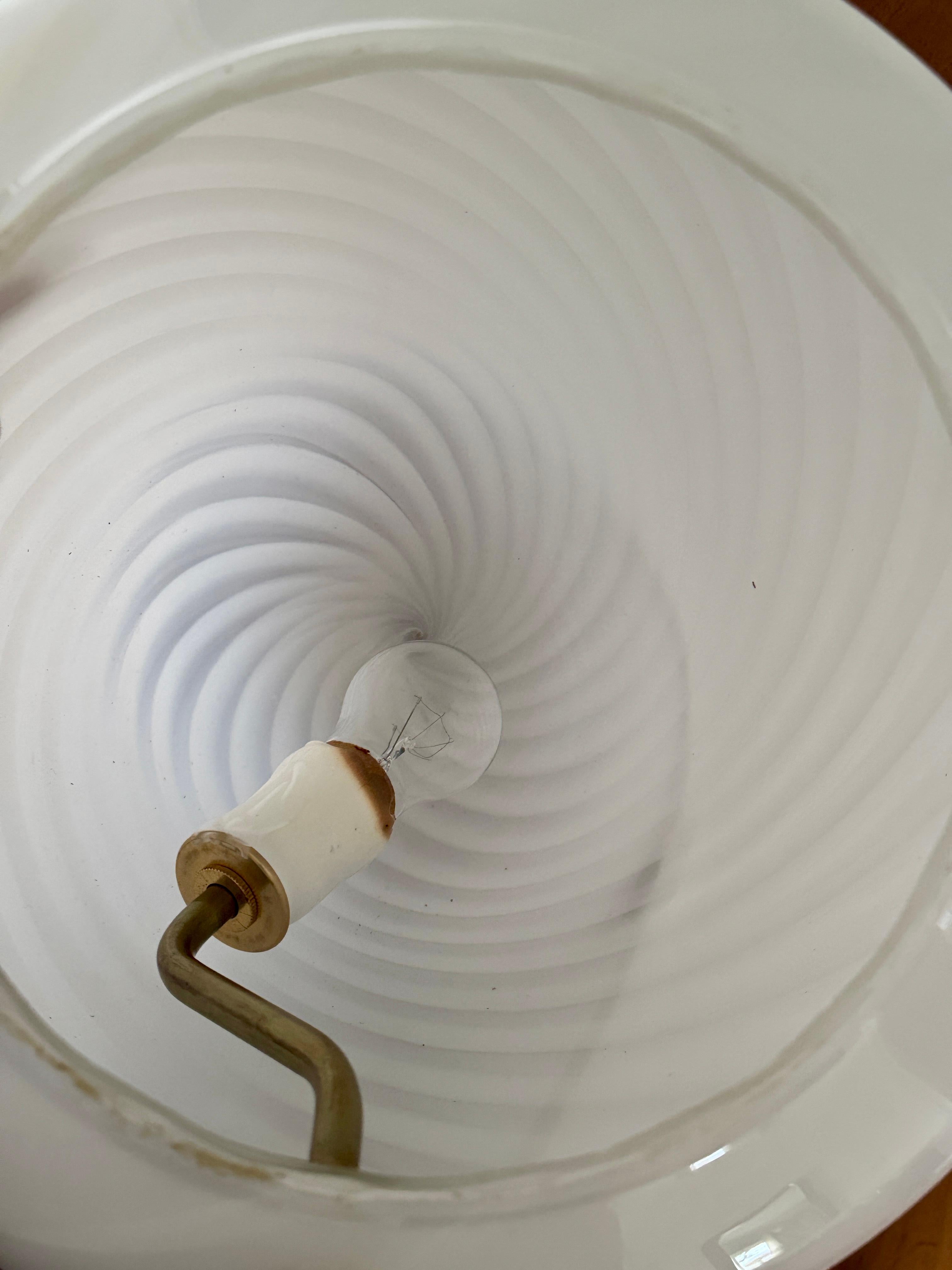 Mid-20th Century A one of a kind hand blown Murano glass lamp with a swirl pattern, made in Italy For Sale