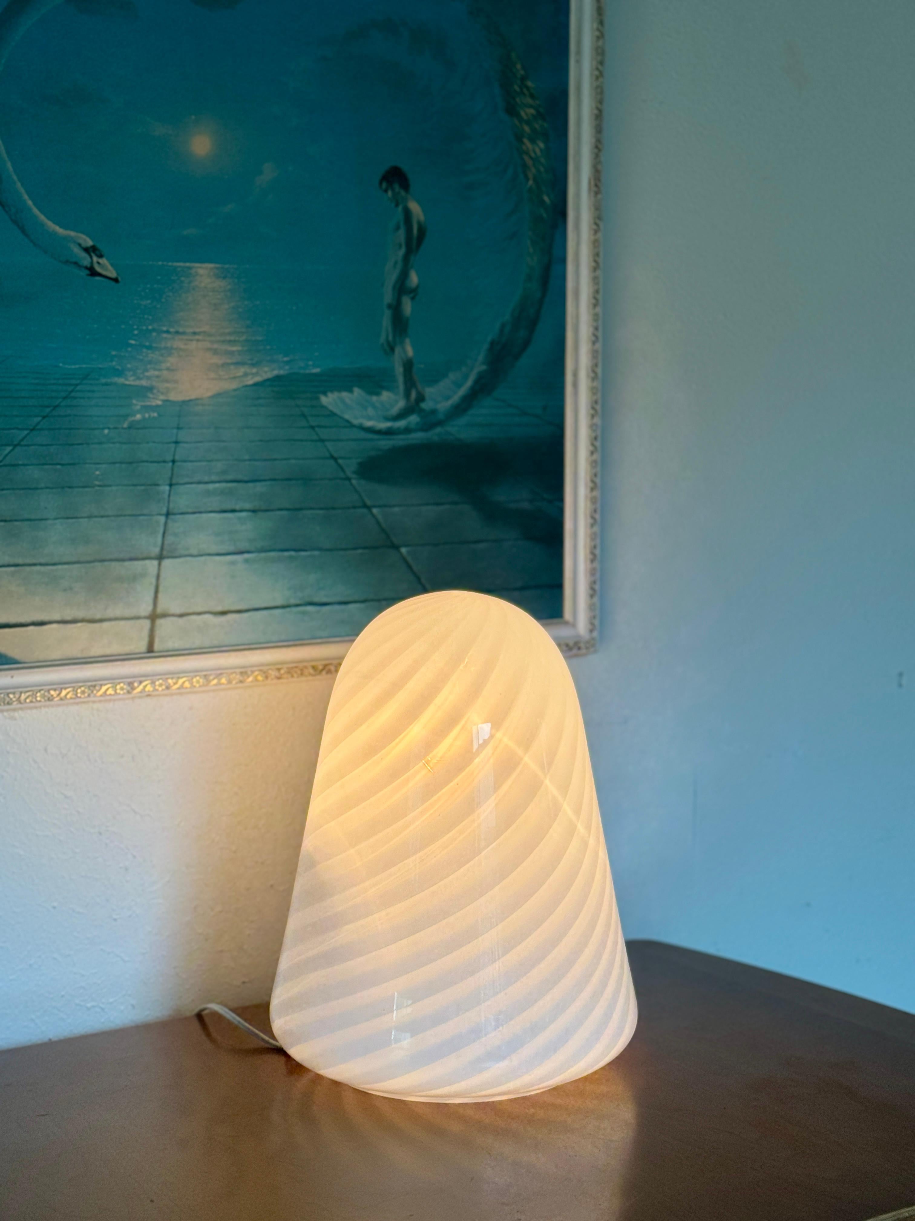 Blown Glass A one of a kind hand blown Murano glass lamp with a swirl pattern, made in Italy For Sale