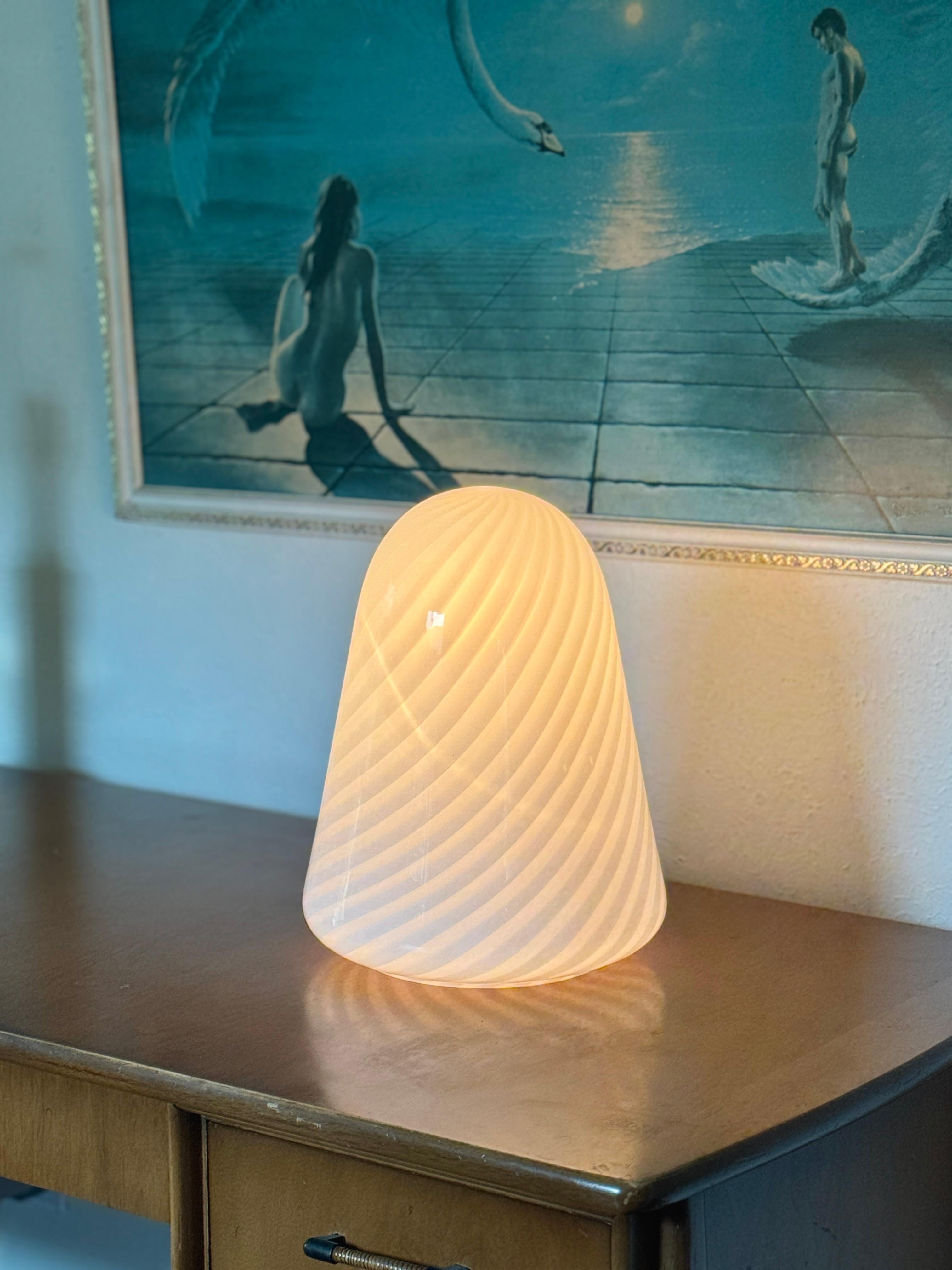 European A one of a kind hand blown Murano glass lamp with a swirl pattern, made in Italy For Sale