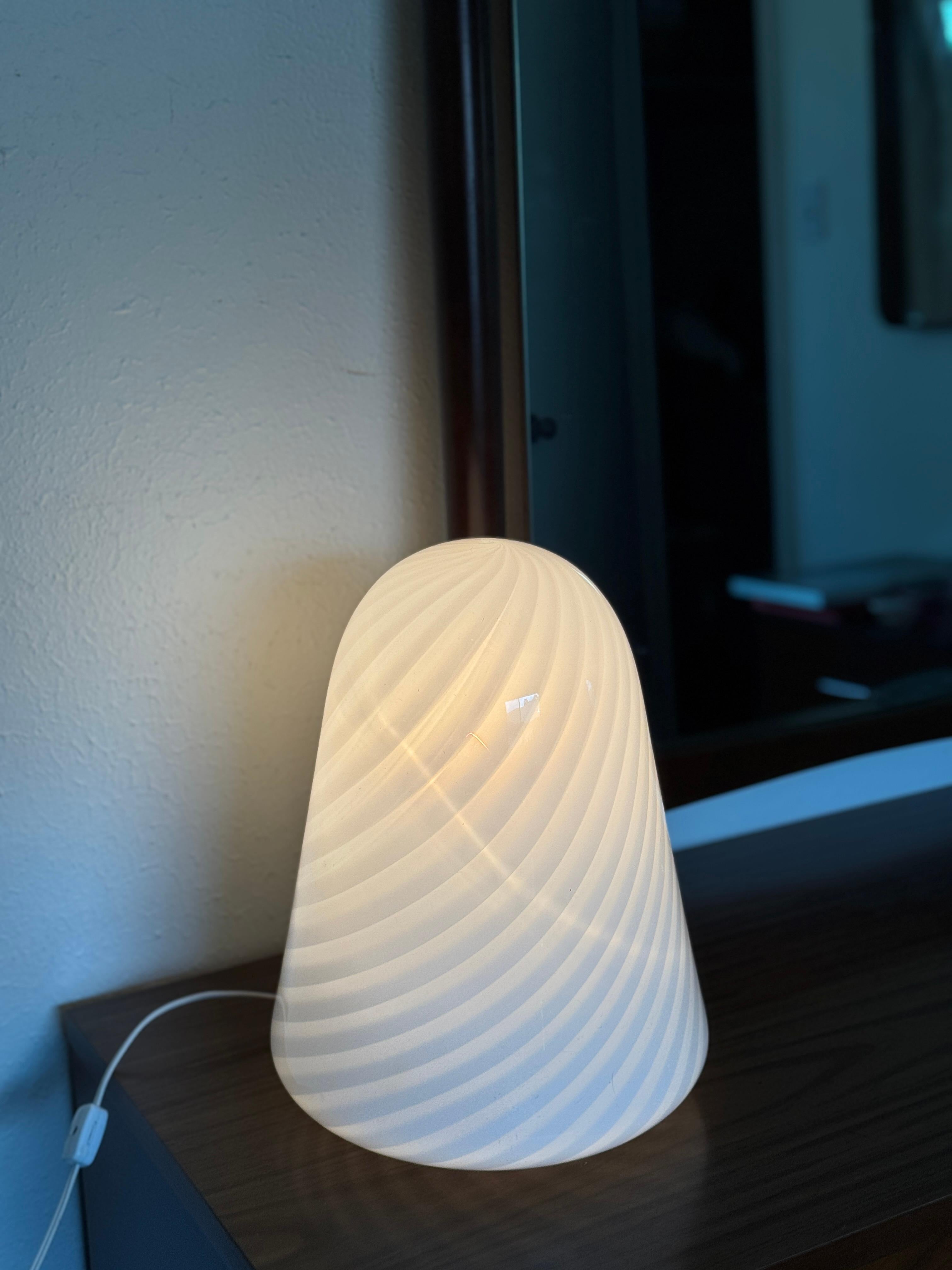 A one of a kind hand blown Murano glass lamp with a swirl pattern, made in Italy For Sale 5