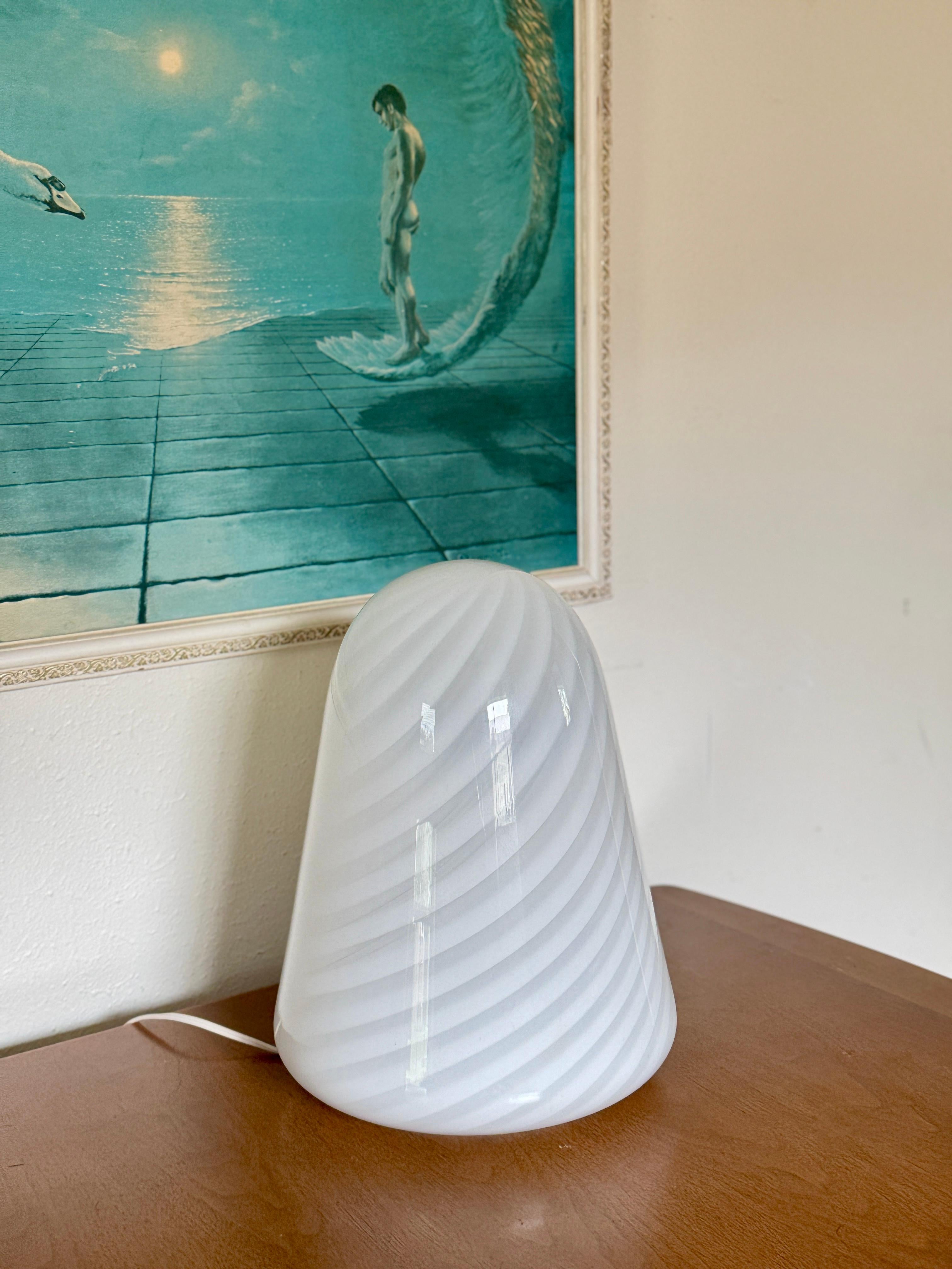 A one of a kind hand blown Murano glass lamp with a swirl pattern, made in Italy For Sale 2