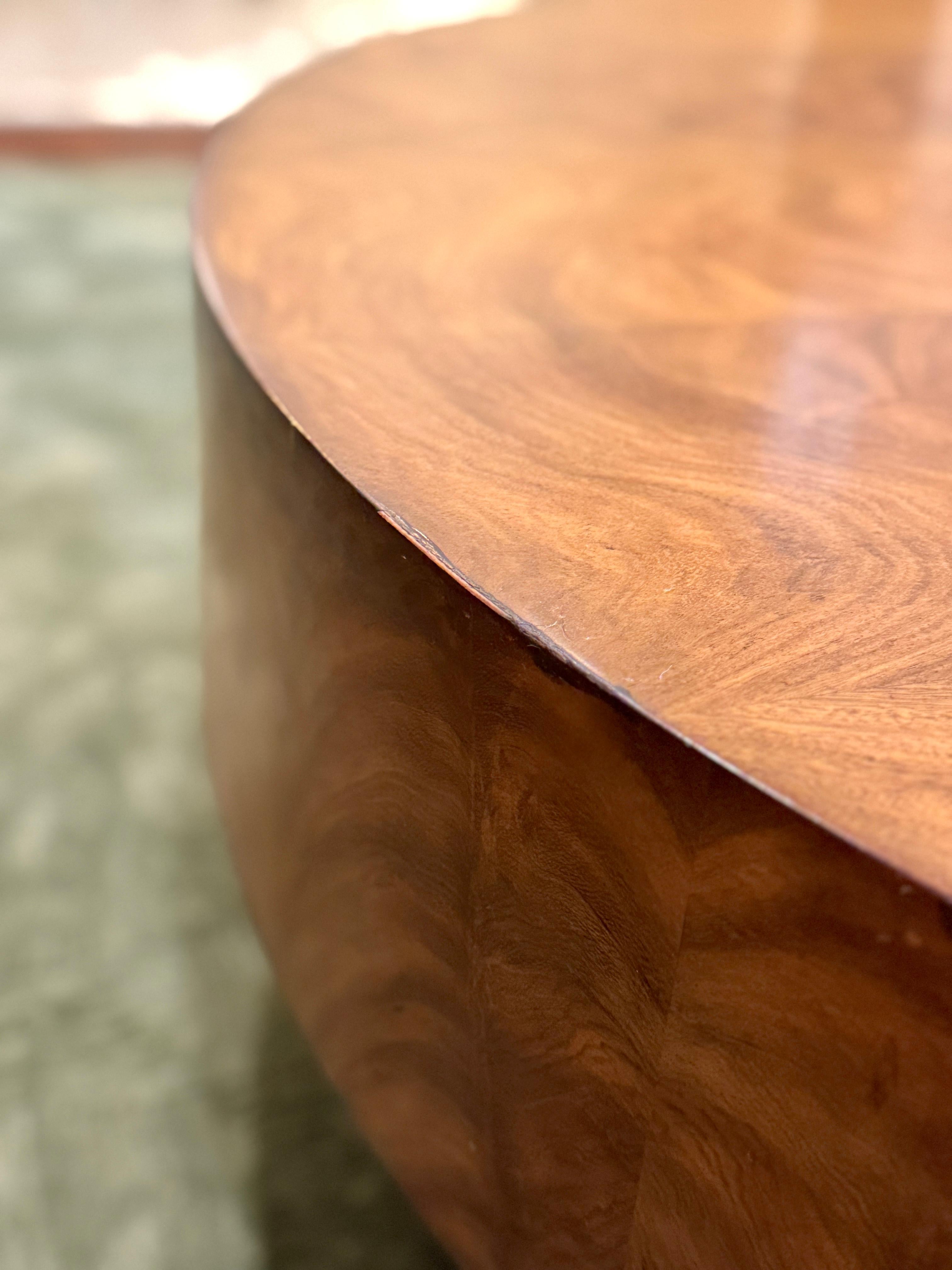 Veneer Gorgeous art deco style floating burl wood coffee table with a plinthe base For Sale