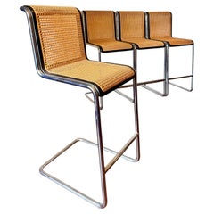 A rare set of four Cesca bar stools in cane and chrome, circa 1970s