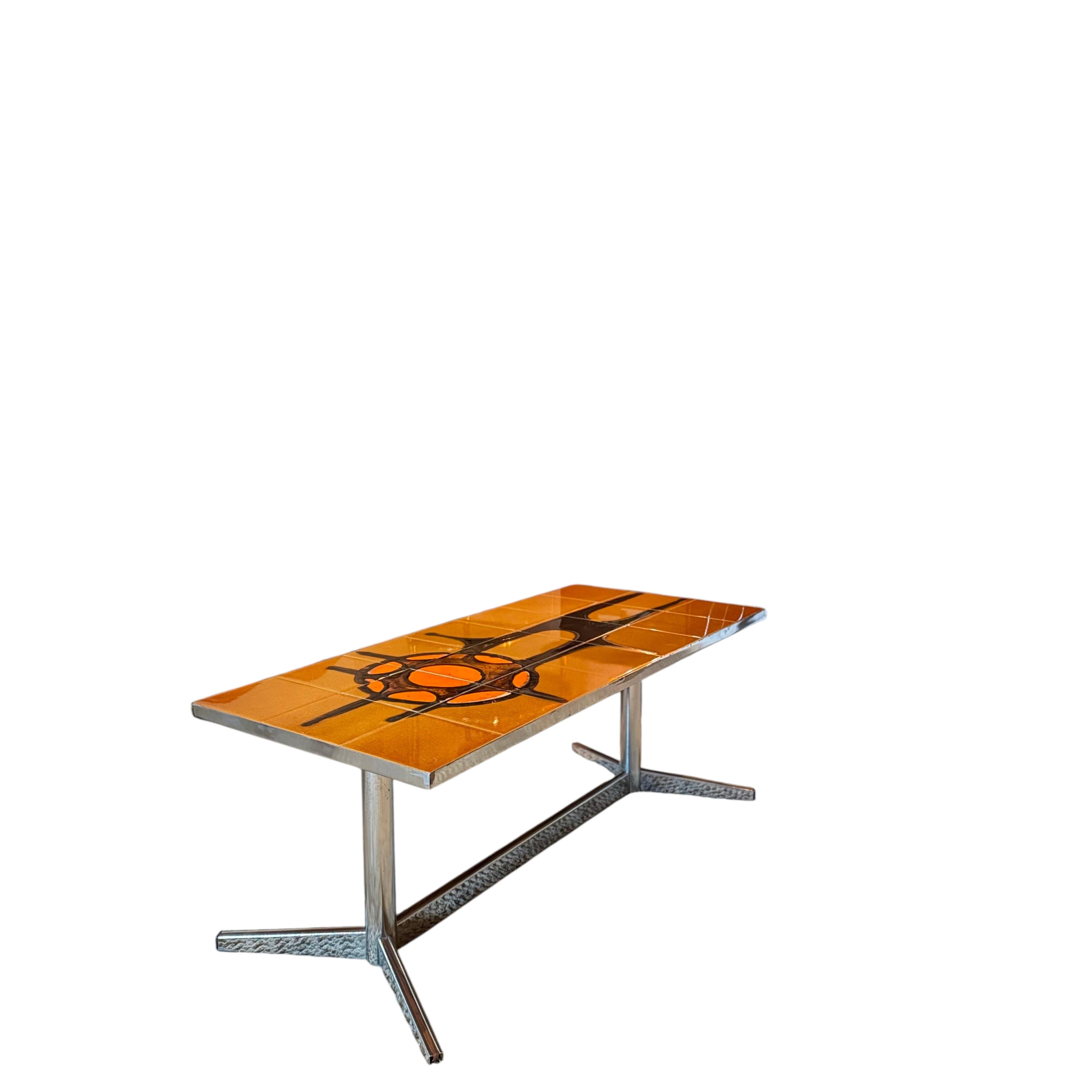 A vintage ceramic tile coffee table designed by Adri Belgique, circa 1960s For Sale