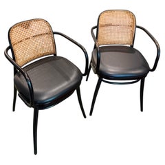 A pair of rare vintage black and tan bentwood thonet chairs by Josef Hoffman