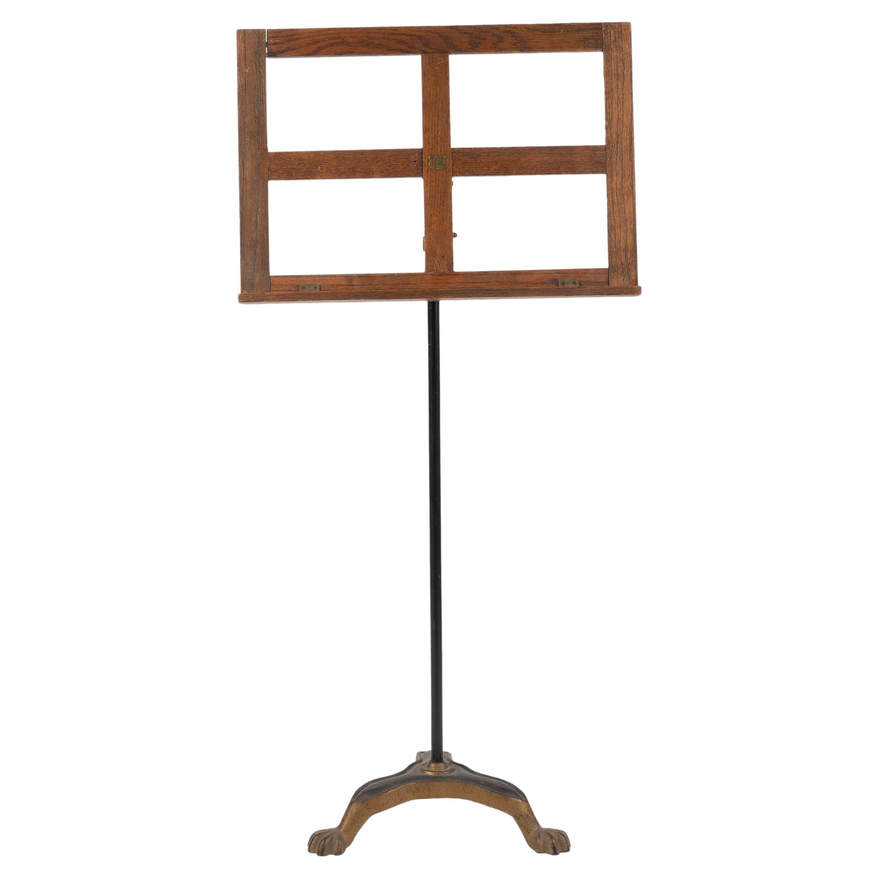 Vintage Oak Music Stand on Adjustable Iron Rod with Tripod Base by Imperial