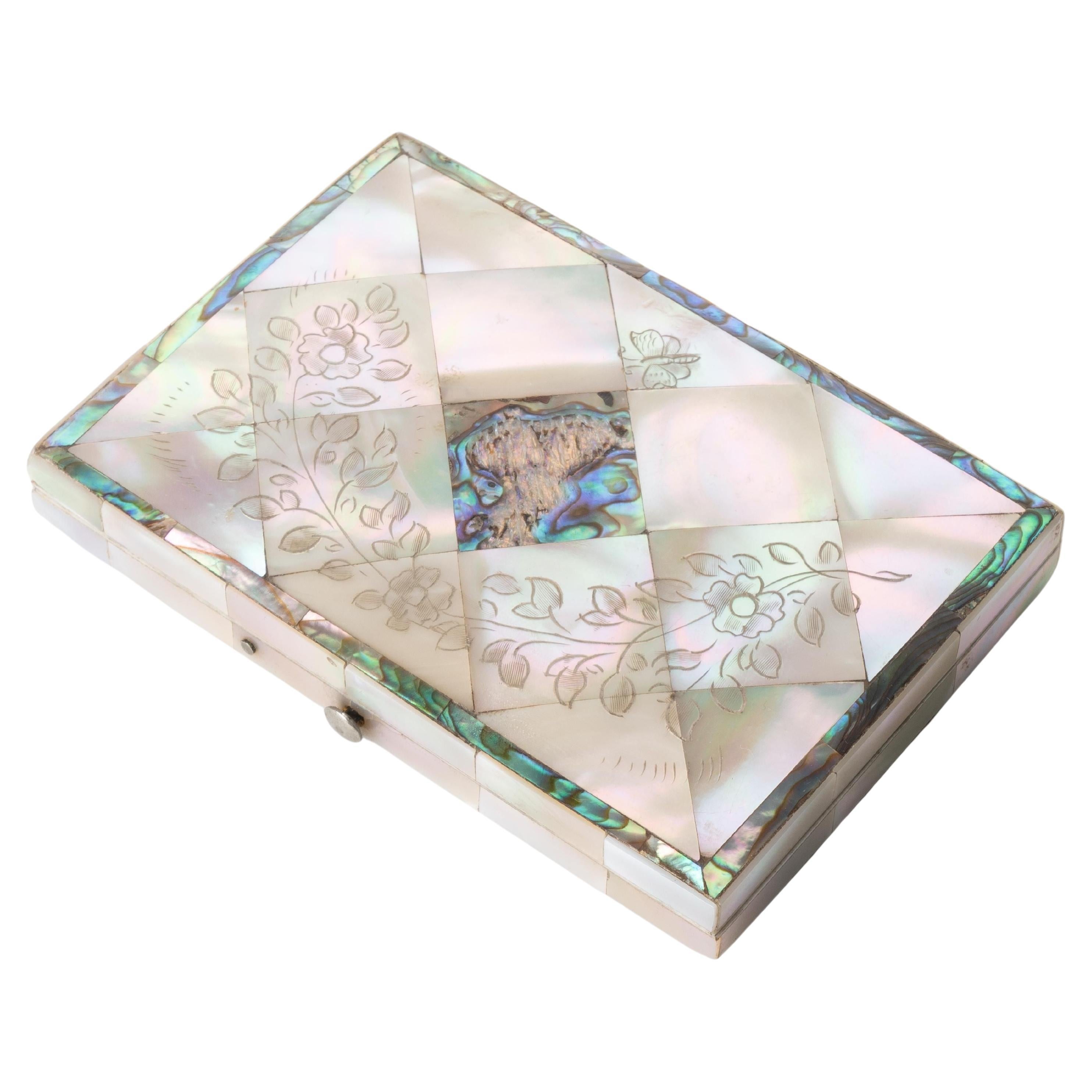 English Carte Du Visite / Business Card Case of Mother of Pearl and Abalone For Sale