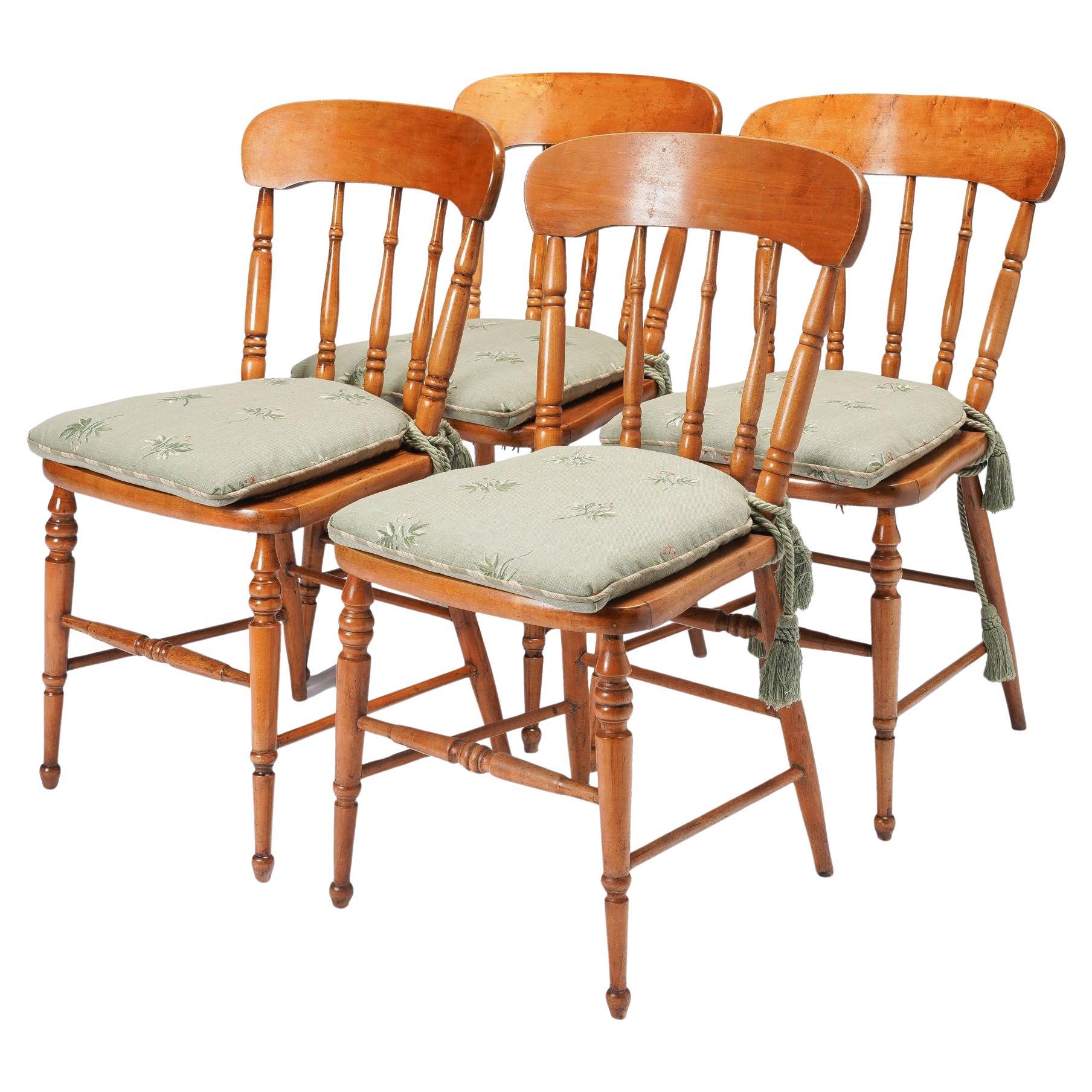 Set of four New England cane seat country Sheraton maple chairs, c. 1840-60 For Sale