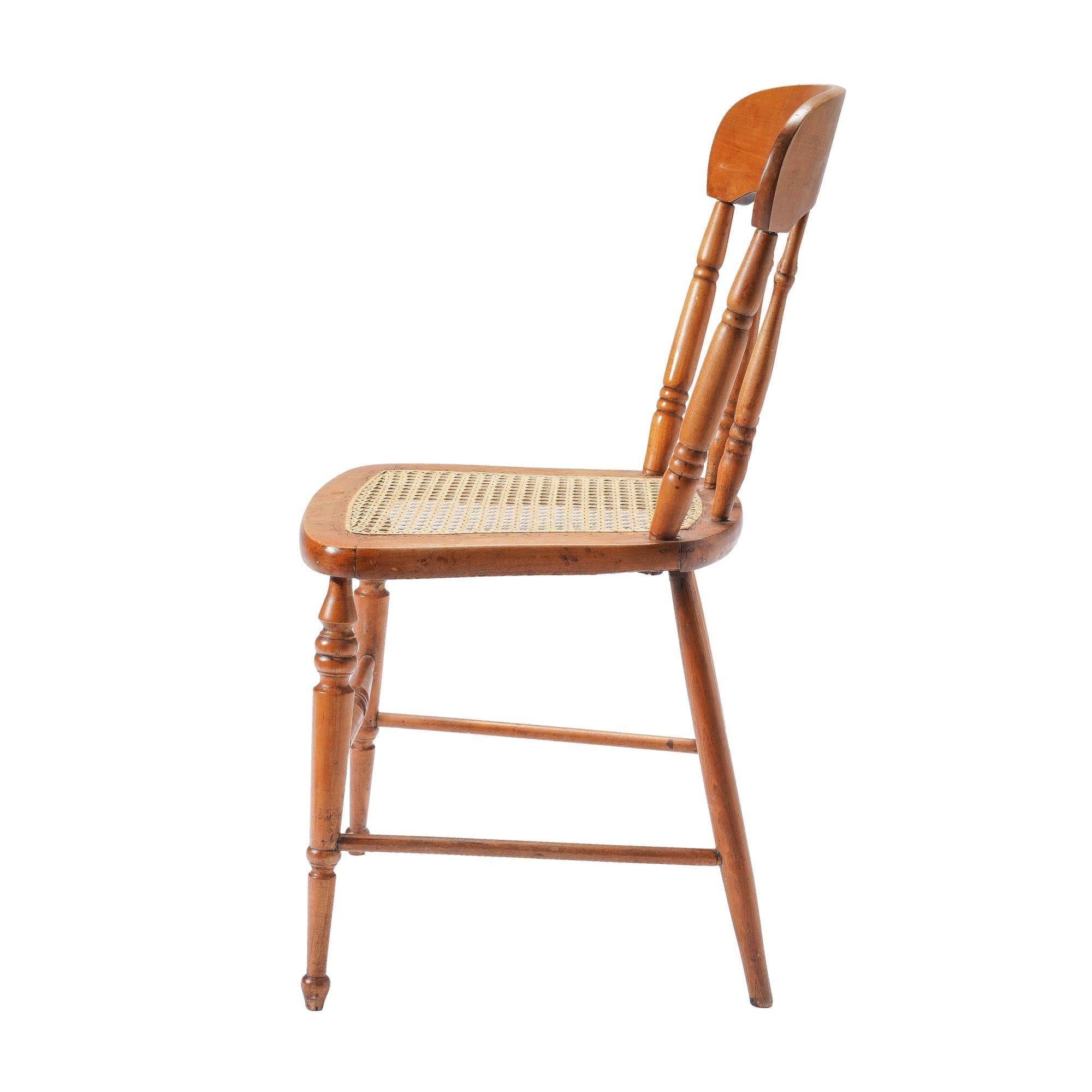 19th Century Set of four New England cane seat country Sheraton maple chairs, c. 1840-60 For Sale