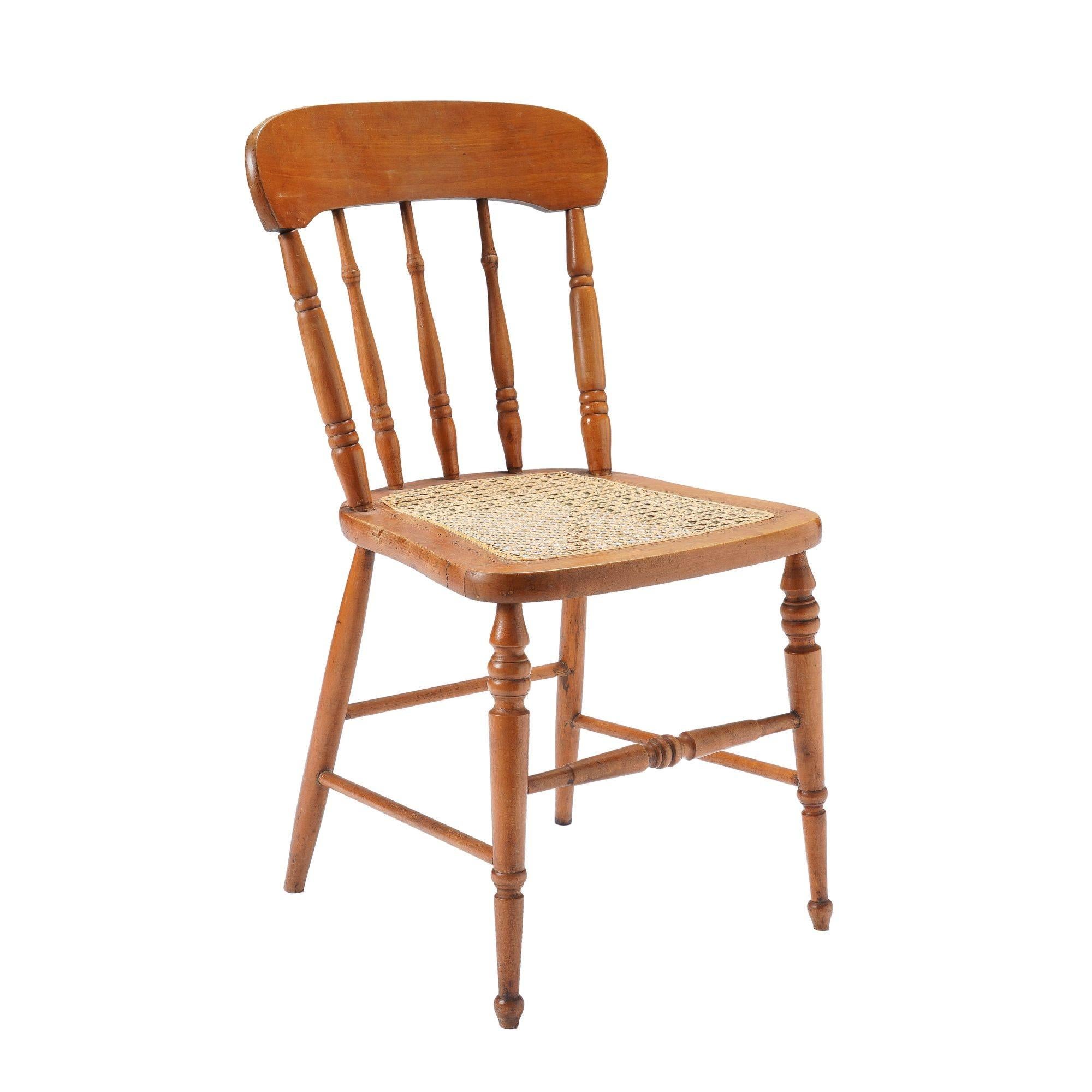 Set of four New England cane seat country Sheraton maple chairs, c. 1840-60 For Sale 4
