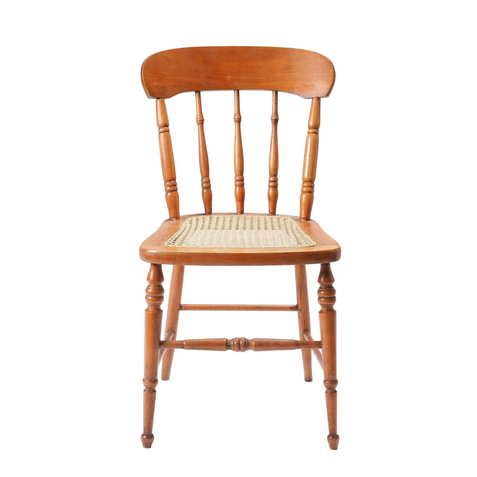 American Set of four New England cane seat country Sheraton maple chairs, c. 1840-60 For Sale
