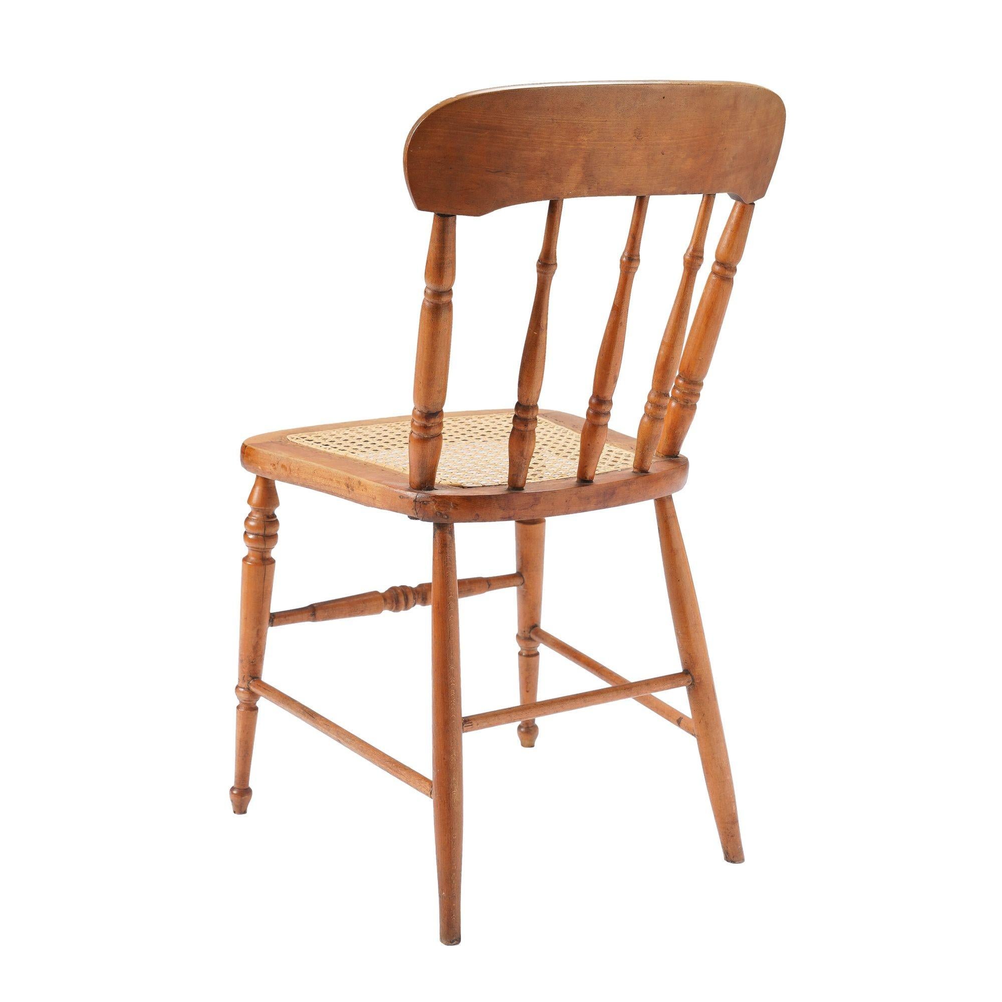 Upholstery Set of four New England cane seat country Sheraton maple chairs, c. 1840-60 For Sale