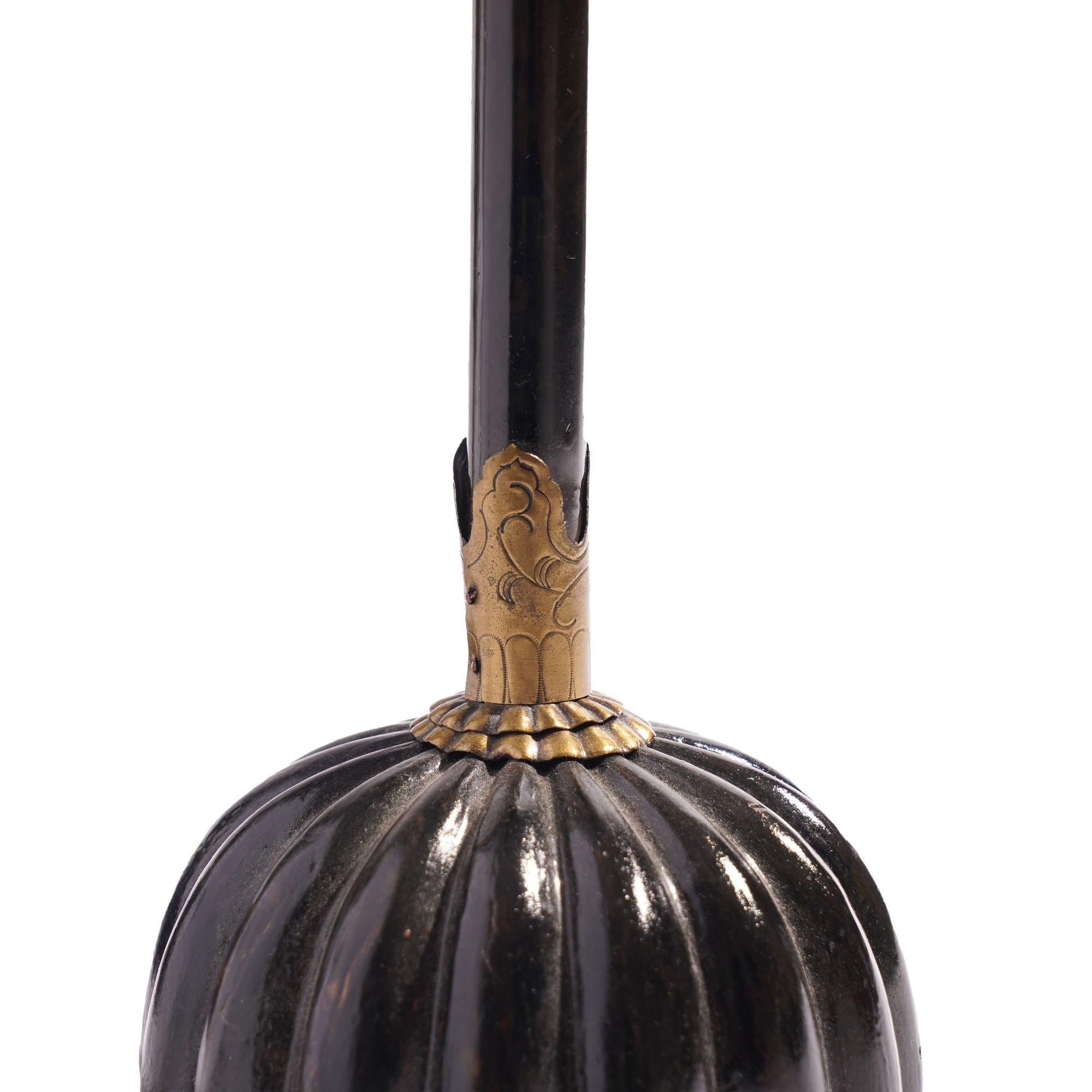 Brass Pair of Japanese black lacquered altar sticks, c. 1800's For Sale