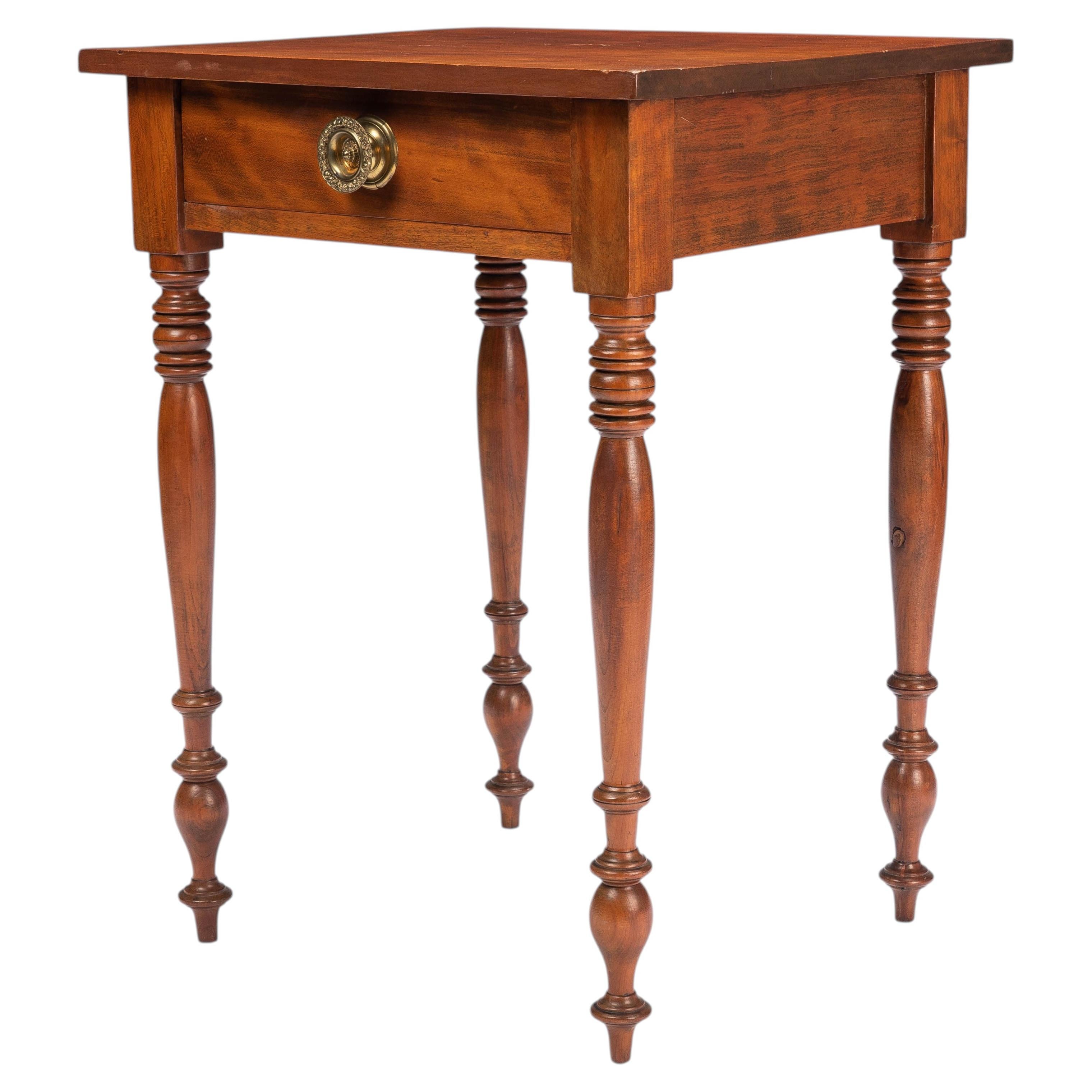 Upper Connecticut Valley Sheraton curly birch one-drawer stand, c. 1820 For Sale