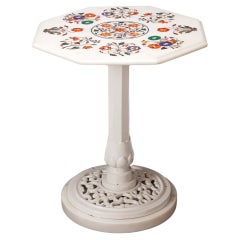 Agra Anglo Raj pietra dura marble and cast iron pedestal table, early 1900s