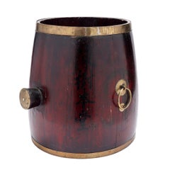 Chinese Barrel Form Brass Bound Grain Measure With Calligraphy, 1915