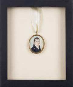New England Bone Portrait Miniature of a Gentleman in Shadowbox Frame, C. 1810