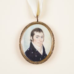 New England Bone Portrait Miniature of a Gentleman in Shadowbox Frame, C. 1810
