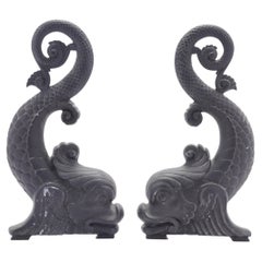 Pair of Bradley & Hubbard cast iron dolphin form andirons, c. 1900