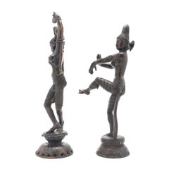 Coppia di statuette in bronzo fuso dello stile panchaloha del Tamil Nadu raffiguranti Shiva e Parvati, XIX secolo