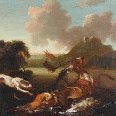 Abraham Hondius, Dutch Golden Age oil on canvas of a stag hunt, 1660-80
