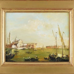 Petite veduta italienne à l'huile sur toile représentant San Giorgio Maggiore, à Venise, vers 1800