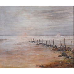 Danish Tonalist Seascape Oil on Canvas, Early 20th Century