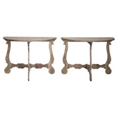 Pair Of Incredible Bleached-Out Early 19th C. Walnut Catalan Console Tables