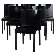 Set Of Six Dutch Ebonised Oak Dinning Chairs