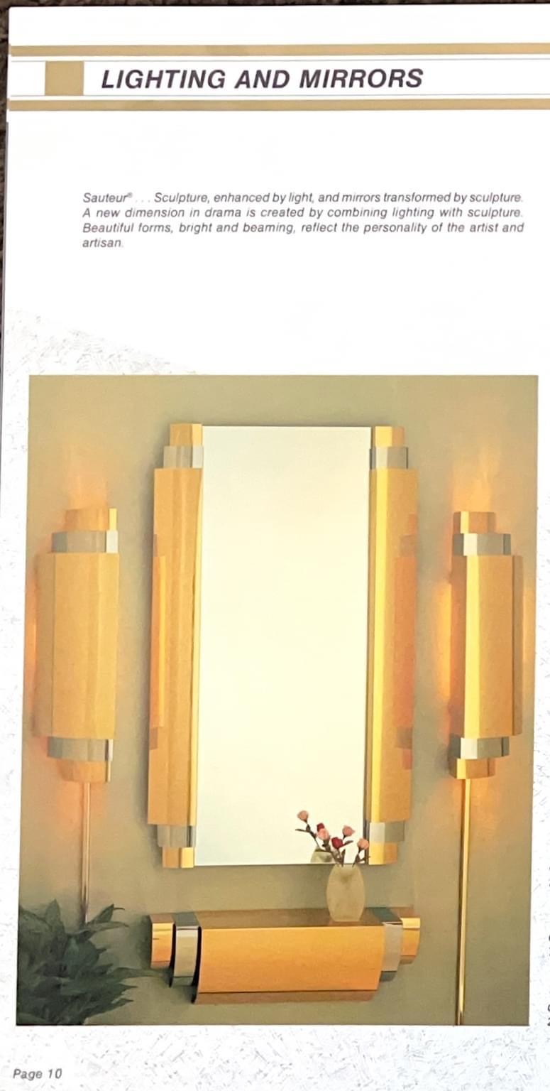 1980s Curtis Jere Brass and Chrome Wall Mounted Mirror With Floating Shelf For Sale 6