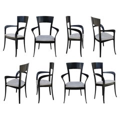 Eight Italian Black Lacquer Klismos Style Dining Armchairs by Pietro Costantini
