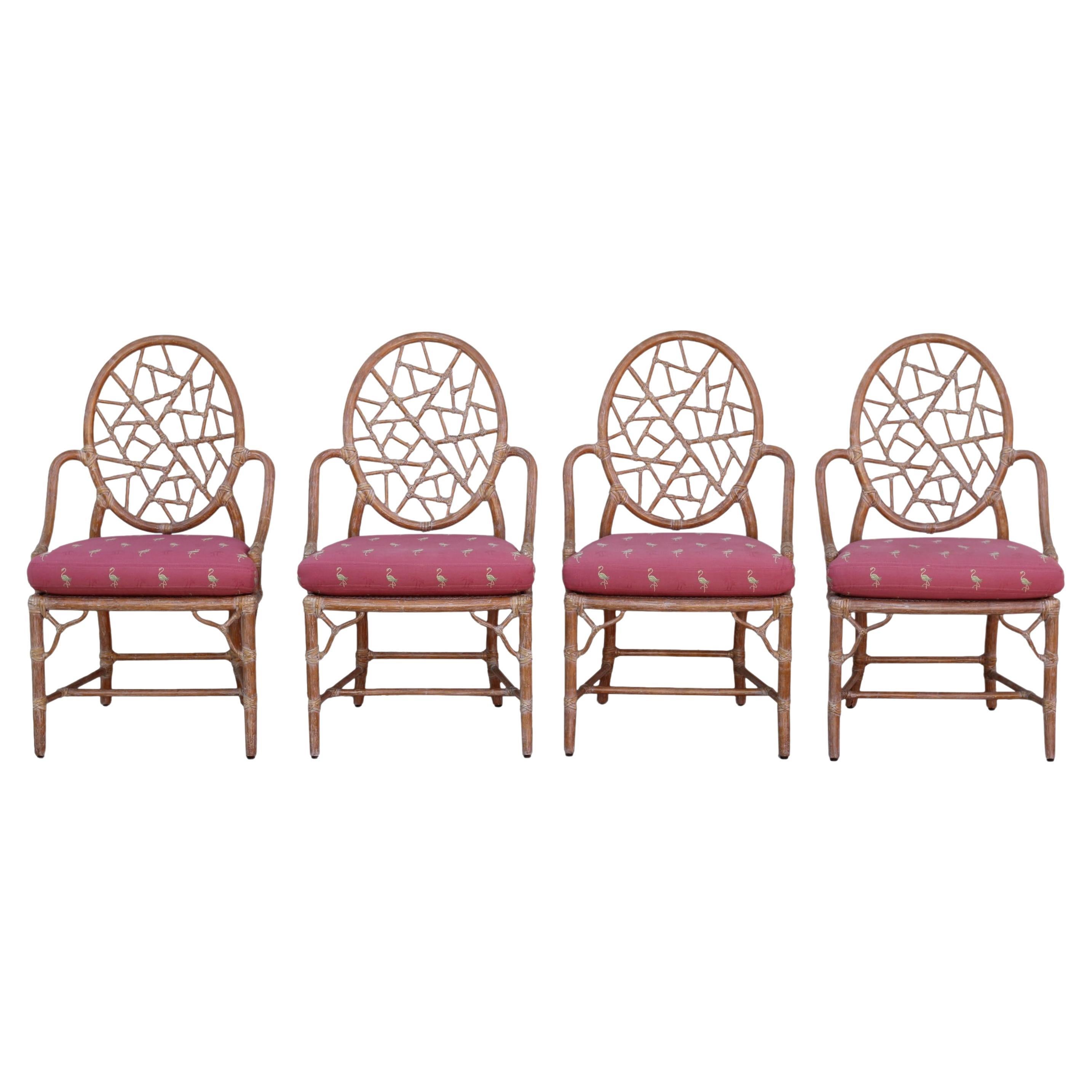 Set of Four McGuire Organic Modern Rattan Bamboo Cracked Ice Dining Chairs