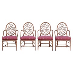 Set of Four McGuire Organic Modern Rattan Bamboo Cracked Ice Dining Chairs