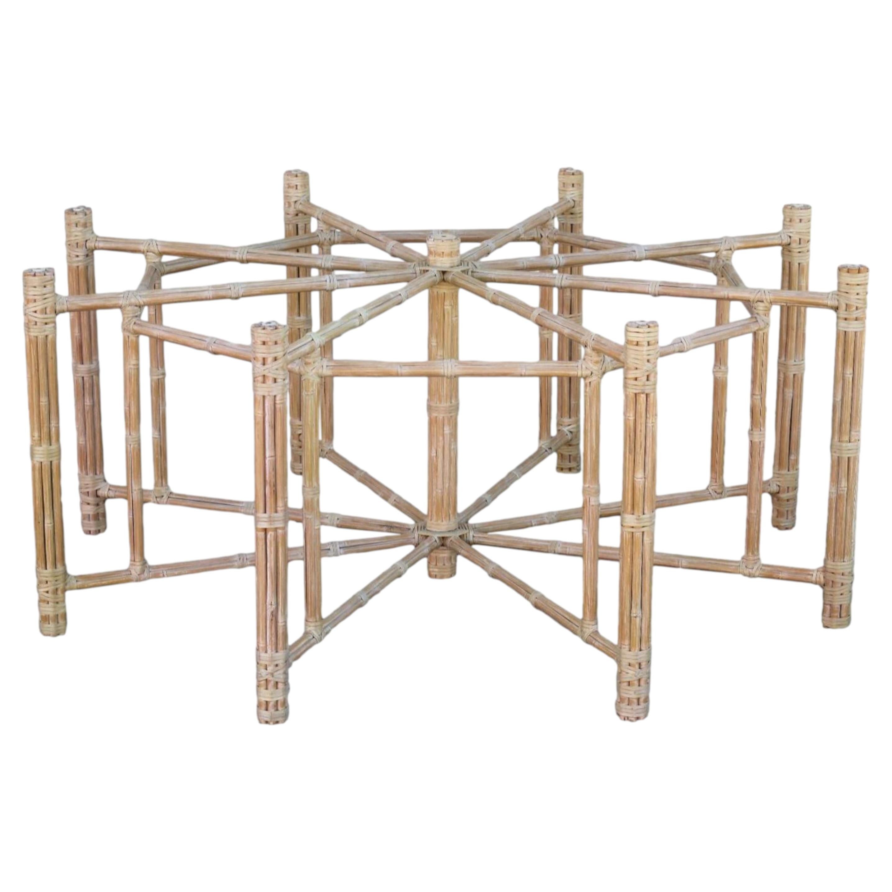 McGuire Blonde Organic Modern Octagonal Bamboo Dining Table Base for Glass Top For Sale