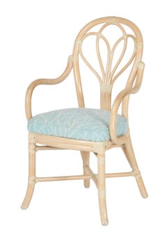 McGuire Bent Rattan Dining Set with Four Bistro Loop Back Arm Chairs and Table
