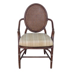 Set of Four Elinor McGuire Rattan Oval Cane Back Dining Arm Chairs