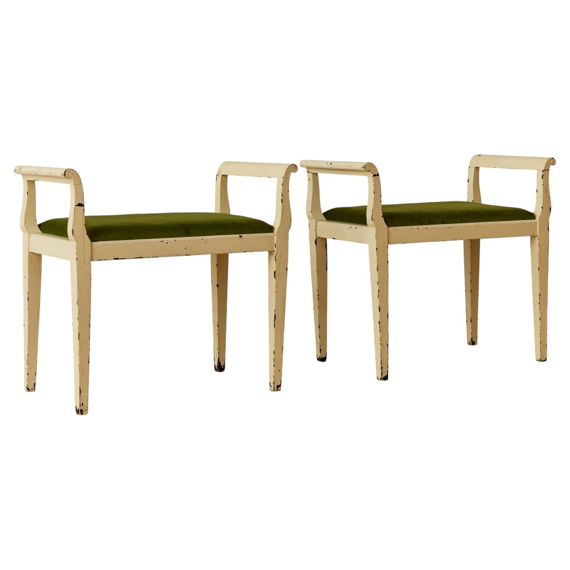 Empire Style Stools with Velvet Upholstery For Sale